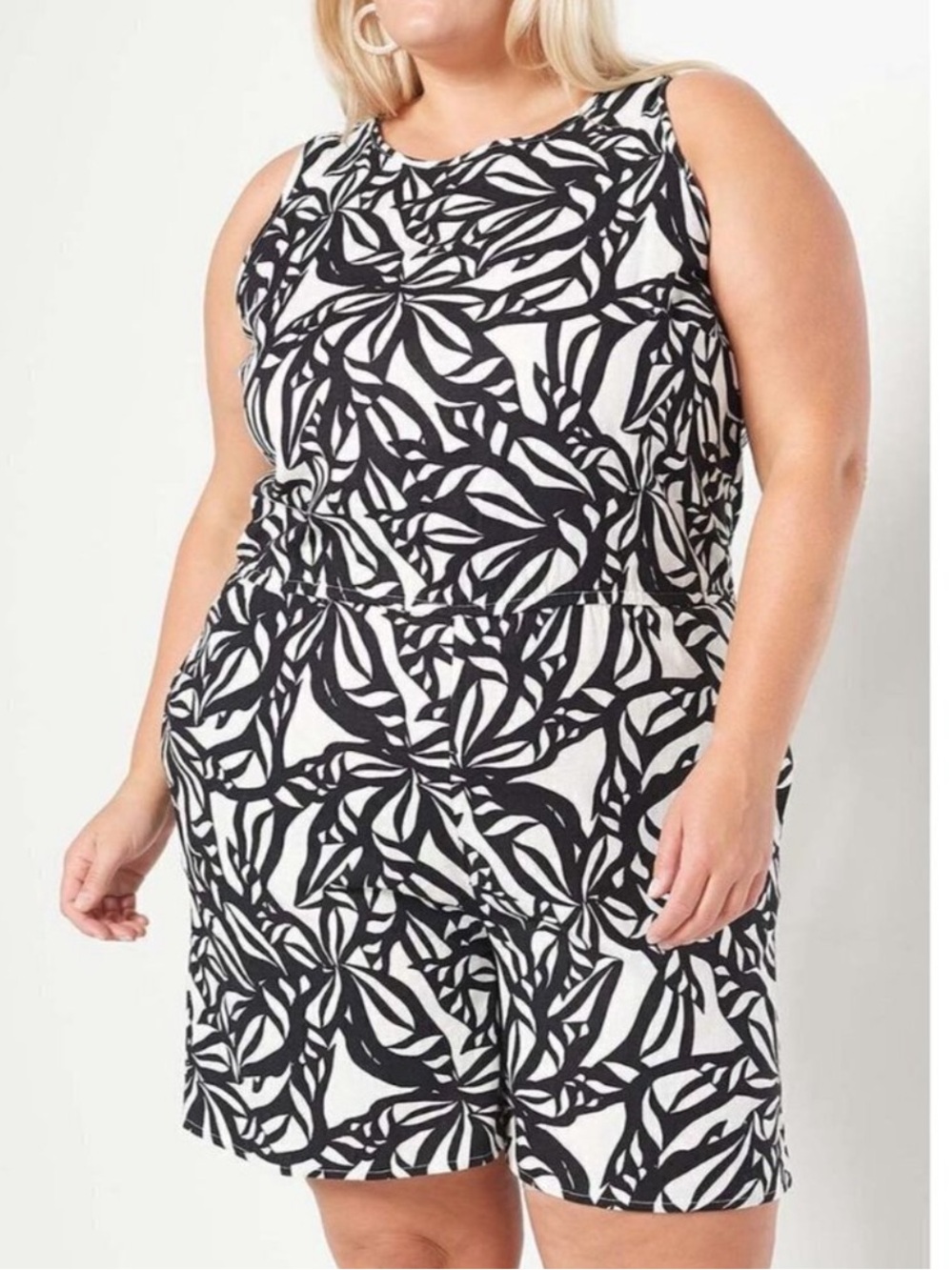J Jason Wu black & white leaf print linen blend romper size XL